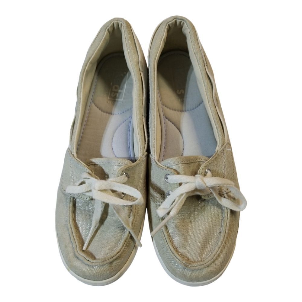 Keds Ortholite Silver Metallic Linen Boat Shoe Size 7